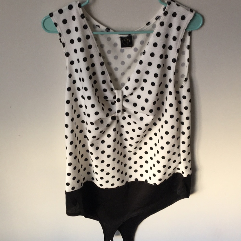 Black & white polka dot polyester bodysuit
